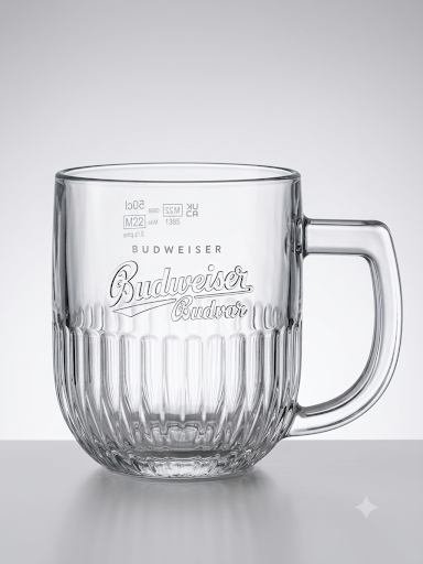Budweiser Budvar Branded Beer Glass Mug - 1 Pint (Set of 6)
