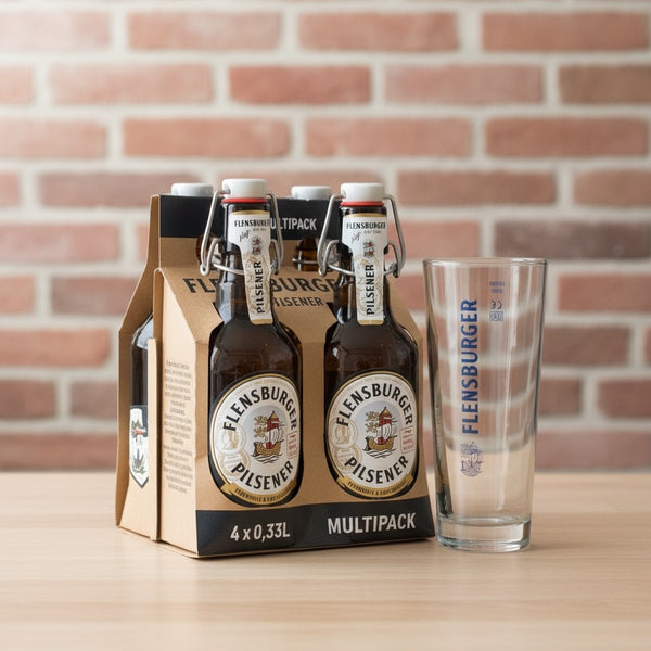 Flensburger Pilsener 4 x 0.33L Multipack & Glass