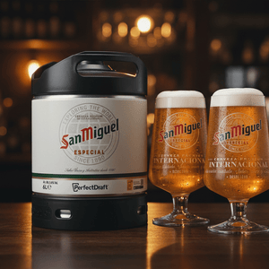 PerfectDraft San Miguel Especial 6L Keg + 2 Glasses - thebeerhoose.co.uk